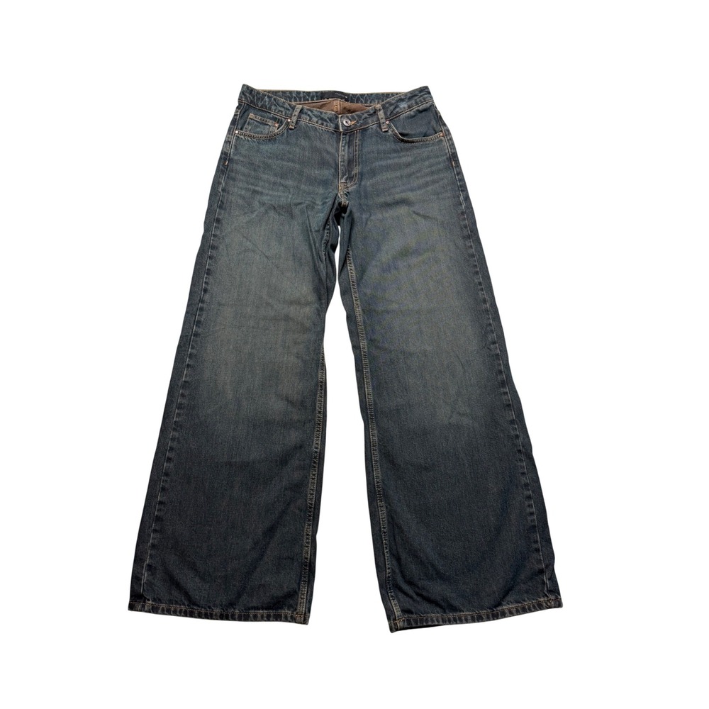 ZARA Z1975 Wide Leg Jeans Blue Dirty Wash Denim Women's Size 6 Denim Jean